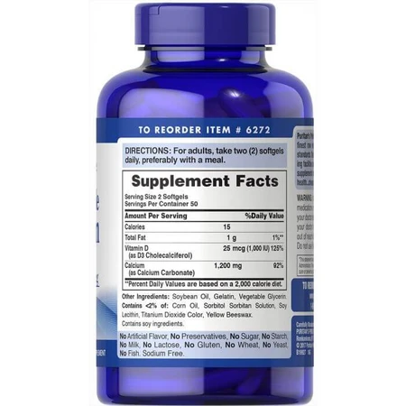 Кальцій і вітамін Д3, Absorbable Calcium with Vitamin D3, Puritan's Pride, 1200 мг / 1000 МО, 100 капсул: ціни та характеристики