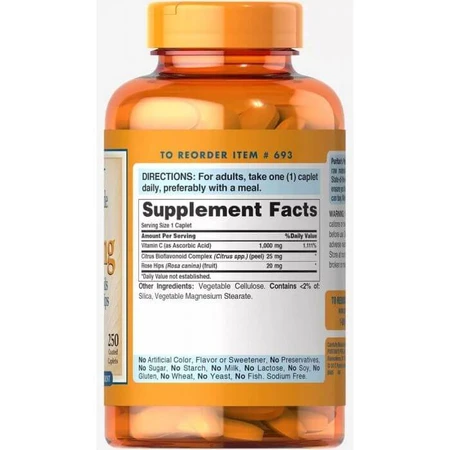 Вітамін C з біофлавоноїдами і шипшиною, Vitamin C, Puritan's Pride, 1000 мг, 250 капсул: ціни та характеристики