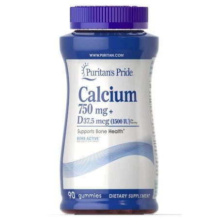 Кальцій плюс вітамін D3, Calcium + Vitamin D, Puritan's Pride, 750 мг/37,5 мкг (1500 МО), 90 жувальних цукерок