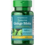 Гинкго билоба, Ginkgo Biloba, Puritan's Pride, стандартизированный экстракт, 60 мг, 120 гелевых капсул: цены и характеристики