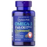 Омега-3, рыбий жир, Omega-3 Fish Oil, Puritan's Pride, с холестеролом, 1000 мг, 60 капсул