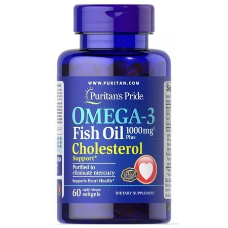 Омега-3, рыбий жир, Omega-3 Fish Oil, Puritan's Pride, с холестеролом, 1000 мг, 60 капсул: цены и характеристики