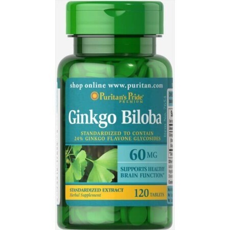 Гинкго Билоба экстракт, Ginkgo Biloba Standardized Extract, Puritan's Pride, 60 мг, 120 таблеток