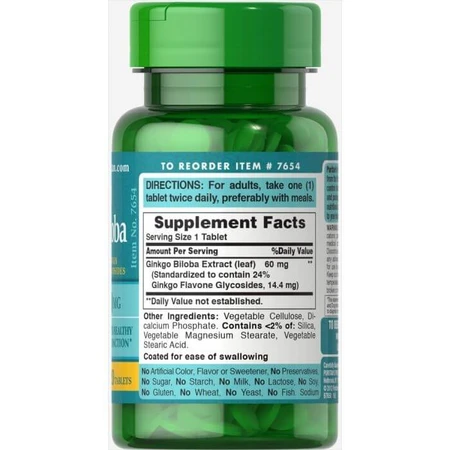 Гинкго Билоба экстракт, Ginkgo Biloba Standardized Extract, Puritan's Pride, 60 мг, 120 таблеток: цены и характеристики