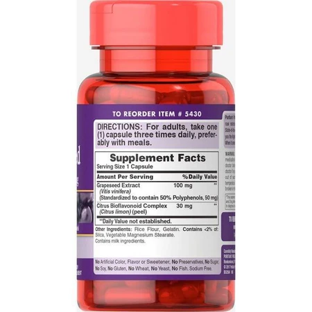 Экстракт виноградных косточек, Grapeseed Extract, Puritan's Pride, 100 мг, 50 капсул: цены и характеристики