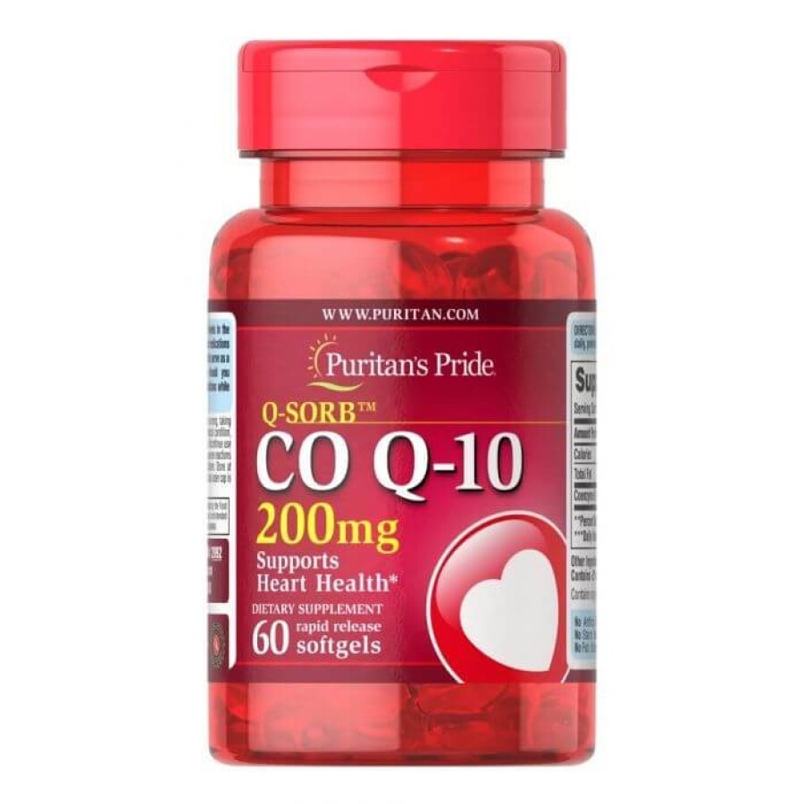 Коензим Q-10, Q-SORB™ Co Q-10, Puritan's Pride, 200 мг, 60 гелевих капсул швидкого вивільнення: ціни та характеристики