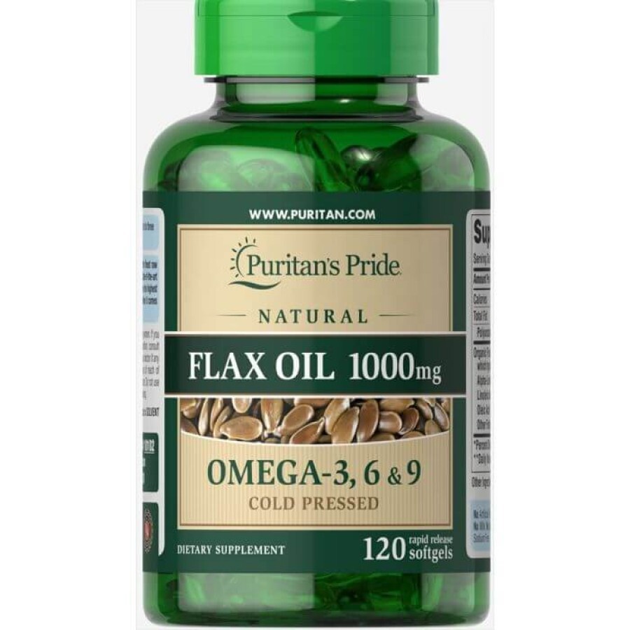 Льняное масло, Flax Oil, Puritan's Pride, 1000 мг, натуральное, 120 гелевых капсул: цены и характеристики
