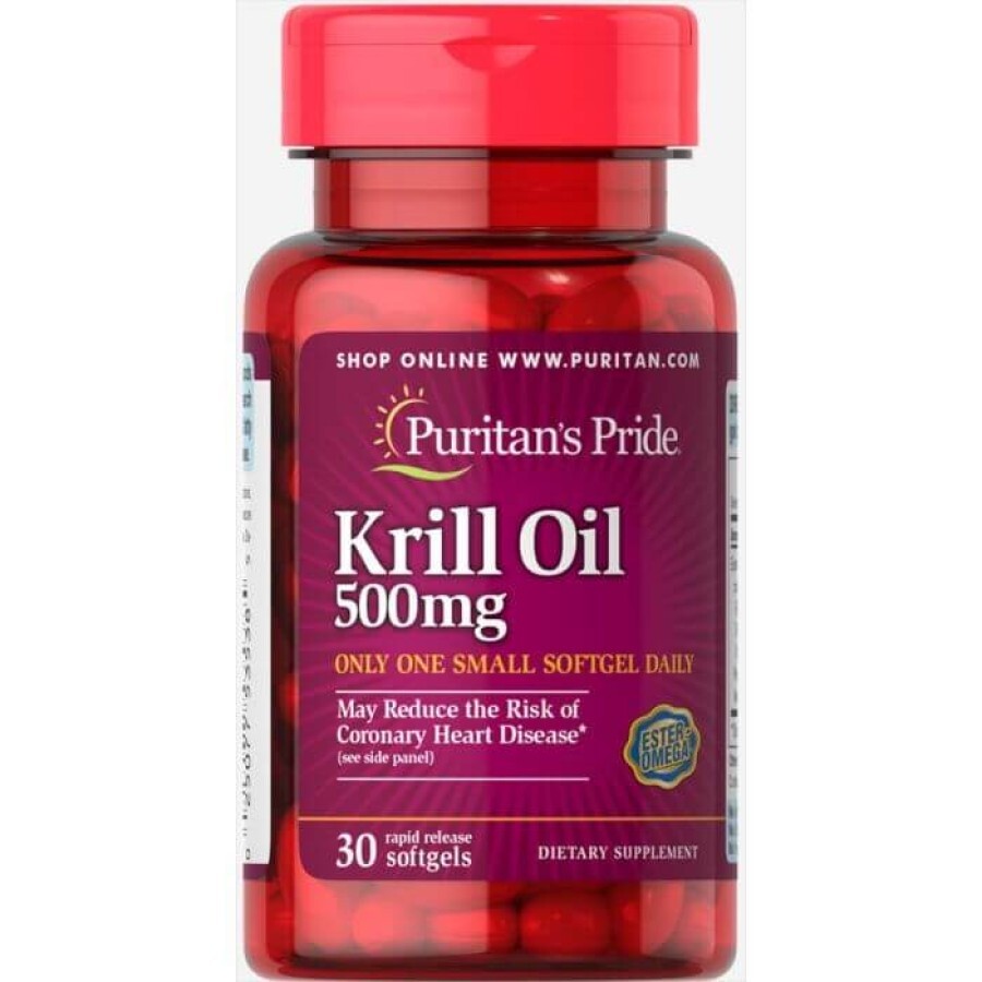 Масло криля, Red Krill Oil, Puritan's Pride, 500 мг, 30 гелевых капсул: цены и характеристики