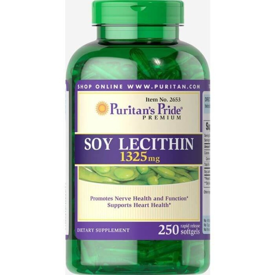 Лецитин из сои, Soy Lecithin, Puritan's Pride, 1325 мг, 250 гелевых капсул: цены и характеристики