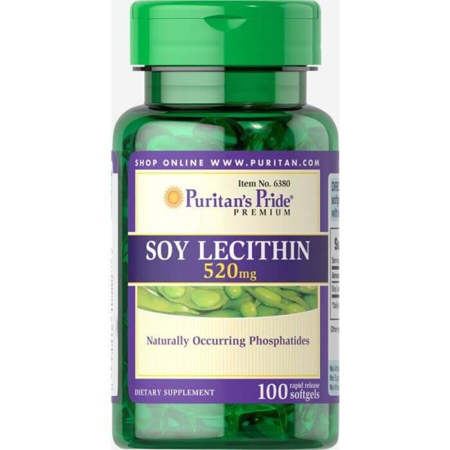 Лецитин из сои, Soy Lecithin, Puritan's Pride, 520 мг, 100 гелевых капсул: цены и характеристики
