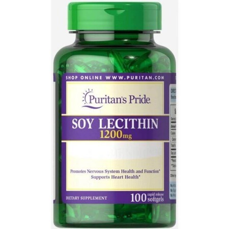 Лецитин з сої, Soy Lecithin, Puritan's Pride, 1200 мг, 100 гелевих капсул