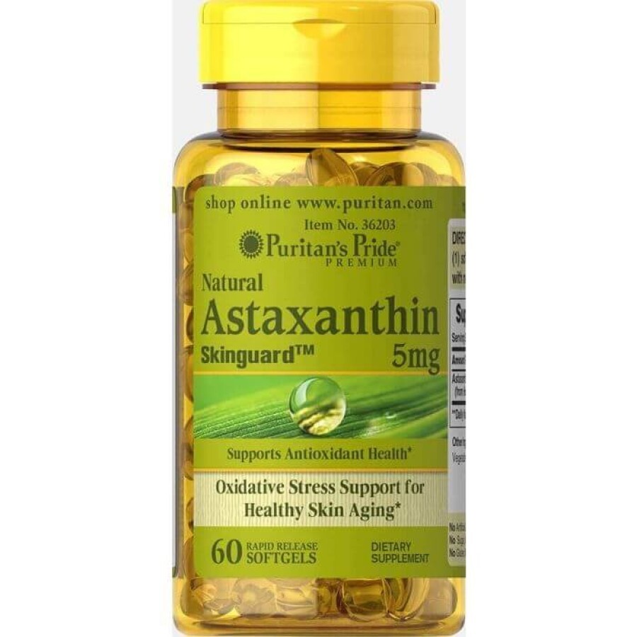 Астаксантин, Natural Astaxanthin, Puritan's Pride, 5 мг, 60 капсул: цены и характеристики