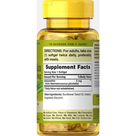 Астаксантин, Natural Astaxanthin, Puritan's Pride, 5 мг, 60 капсул: цены и характеристики