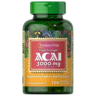 Асаї, Acai, Puritan's Pride, Потрійна сила, 3000 мг, 120 гелевих капсул