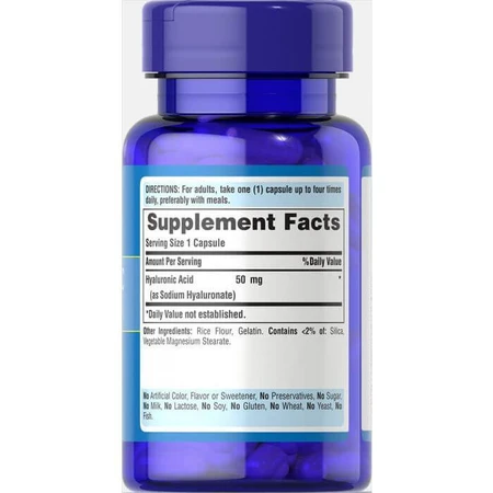 Гіалуронова кислота, Hyaluronic Acid, Puritan's Pride, 50 мг, 60 капсул: ціни та характеристики