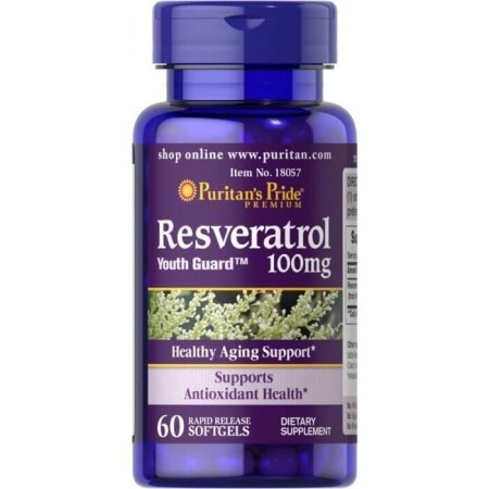 Ресвератрол, Resveratrol, Puritan's Pride, 100 мг, 60 гелевих капсул з швидким вивільненням