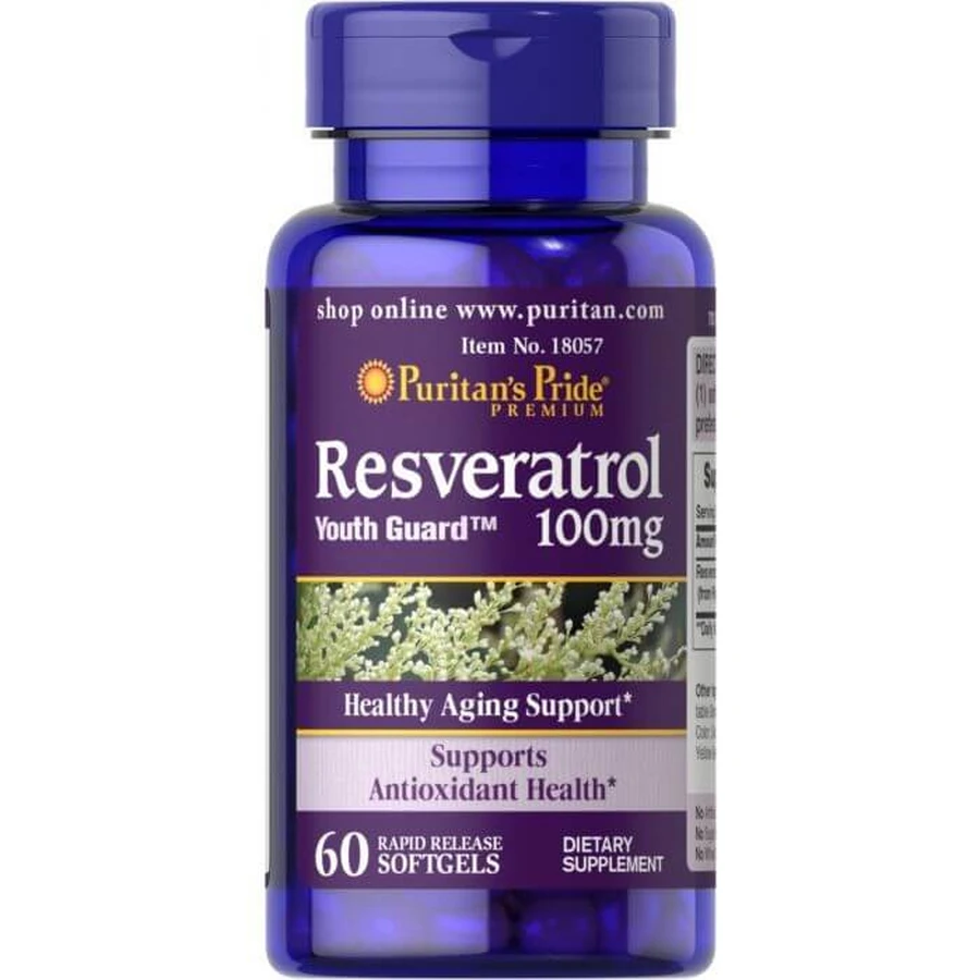 Ресвератрол, Resveratrol, Puritan's Pride, 100 мг, 60 гелевых капсул с быстрым высвобождением: цены и характеристики