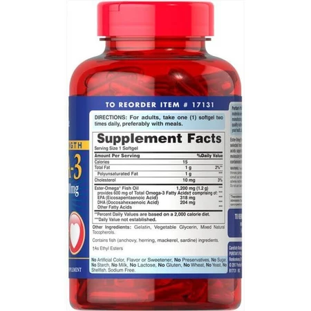 Омега-3 рыбий жир, Omega-3 Fish Oil, Puritan's Pride, двойная сила, 1200/600 мг, 90 капсул: цены и характеристики