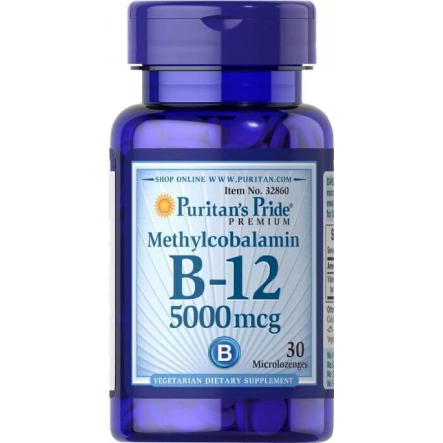 Вітамін В12 (метилкобаламін), Methylcobalamin Vitamin B-12, Puritan's Pride, 5000 мкг, 30 мініледенців: ціни та характеристики