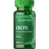 Залізо сульфат, Iron, Puritan's Pride, 65 мг, 100 таблеток