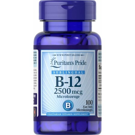 Витамин B-12,Vitamin B-12, Puritan's Pride, сублингвальный, 2500 мкг, 100 микропастилок