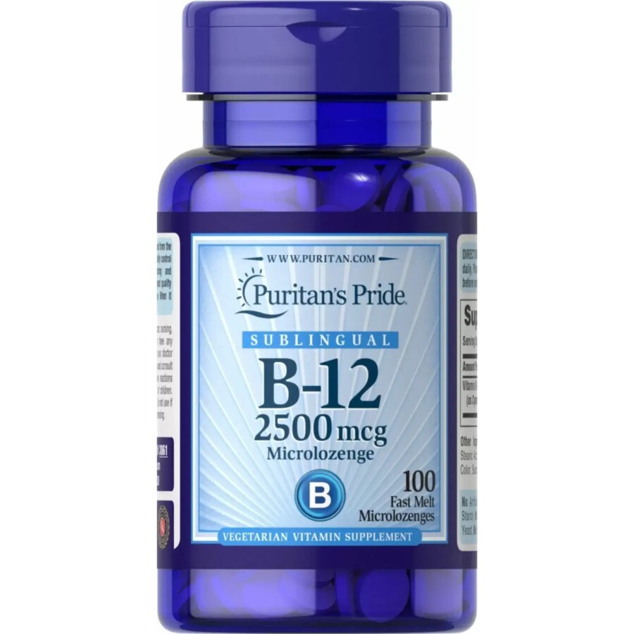 Витамин B-12,Vitamin B-12, Puritan's Pride, сублингвальный, 2500 мкг, 100 микропастилок: цены и характеристики