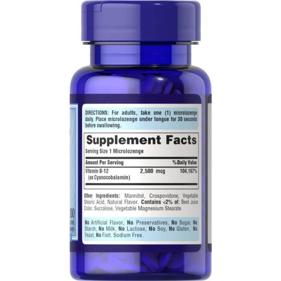 Витамин B-12,Vitamin B-12, Puritan's Pride, сублингвальный, 2500 мкг, 100 микропастилок: цены и характеристики