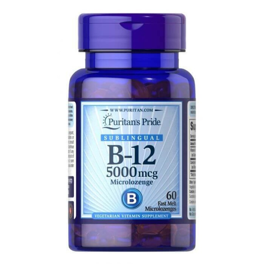 Витамин B-12,Vitamin B-12, Puritan's Pride, сублингвальный, 5000 мкг, 60 микропастилок: цены и характеристики