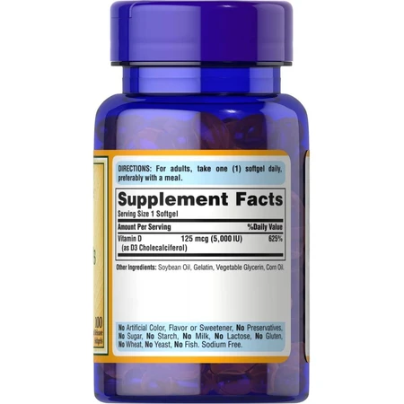 Вітамін Д3, Vitamin D3, Puritan's Pride, 5000 МО, 100 капсул: ціни та характеристики