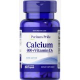 Кальций карбонат + витамин Д, Calcium + Vitamin D, Puritan's Pride, 600 мг / 125 МЕ, 60 каплет