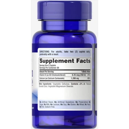 Кальций карбонат + витамин Д, Calcium + Vitamin D, Puritan's Pride, 600 мг / 125 МЕ, 60 каплет: цены и характеристики