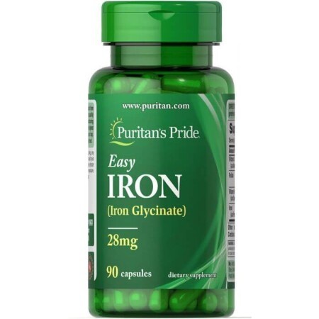 Залізо, Easy Iron( Glycinate), Puritan's Pride, 28 мг, 90 гелевих капсул