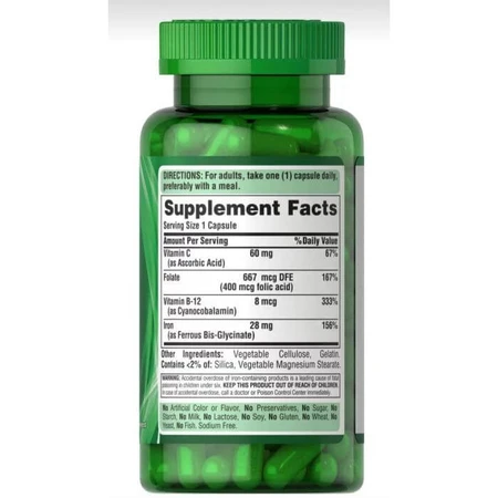 Залізо, Easy Iron( Glycinate), Puritan's Pride, 28 мг, 90 гелевих капсул: ціни та характеристики