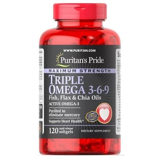 Омега 3-6-9, Triple Omega 3-6-9, Puritan's Pride, з риб'ячим жиром, лляною олією і олією Чіа, 120 гелевих капсул