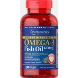 Омега-3 рыбий жир, Omega-3 Fish Oil, Puritan's Pride, двойная сила, 1200 мг, 180 капсул