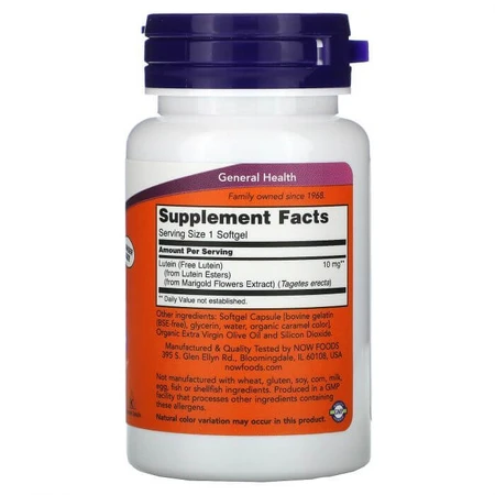 Лютеин, Lutein, Now Foods, 10 мг, 60 капсул: цены и характеристики
