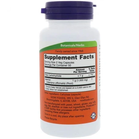 Корінь валеріани, Valerian Root, Now Foods, 500 мг, 100 капсул: ціни та характеристики
