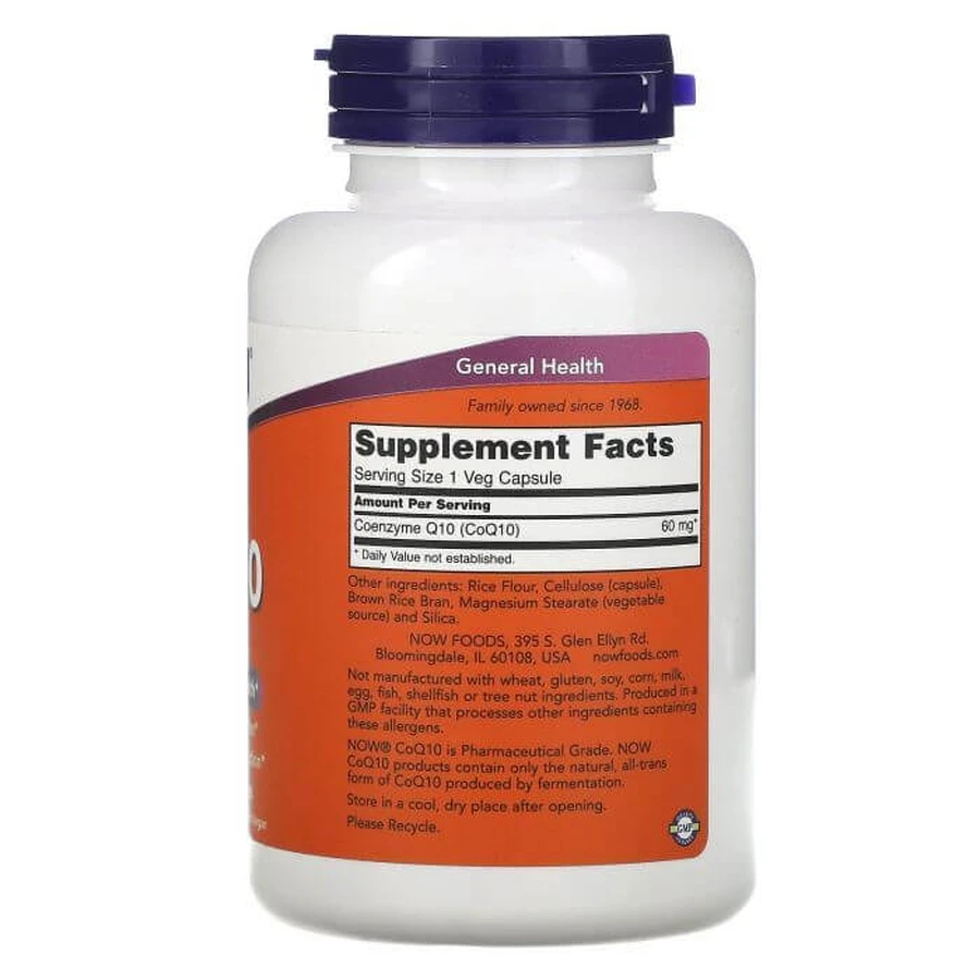 Коэнзим Q10, CoQ10, Now Foods, 60 мг, 180 вегетарианских капсул: цены и характеристики