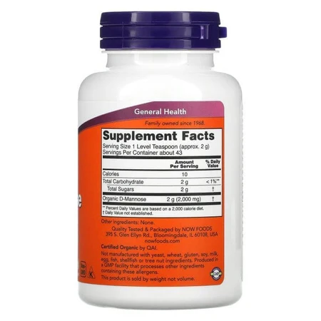 D-манноза, Certified Organic D-Mannose, Now Foods, органик, чистый порошок, 85 г: цены и характеристики