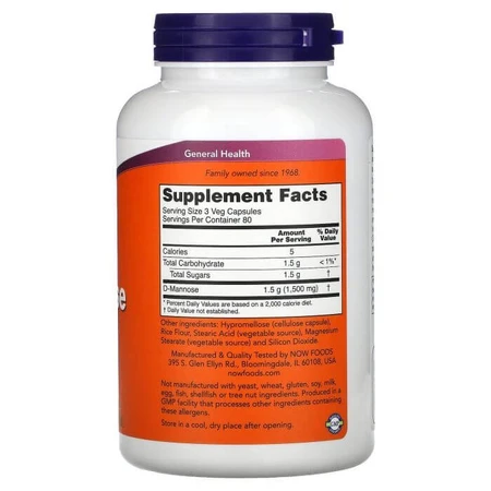 D-манноза, D-Mannose, Now Foods, 500 мг, 240 вегетаріанських капсул: ціни та характеристики