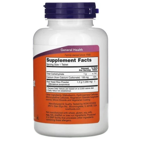 Красный дрожжевой рис, Red Yeast Rice, Now Foods, 1200 мг, 120 таблетки: цены и характеристики