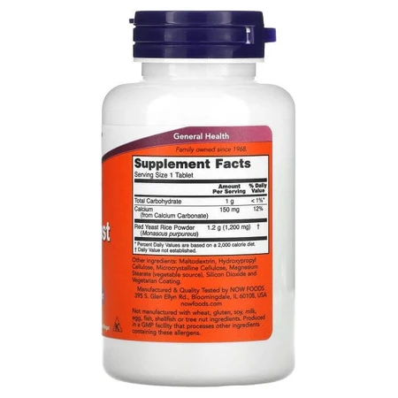 Червоний дріжджовий рис, Red Yeast Rice, Now Foods, 1200 мг, 60 таблеток: ціни та характеристики