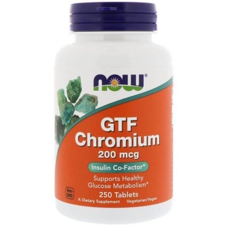 Хром, GTF Chromium, Now Foods, 200 мкг, 250 таблетки