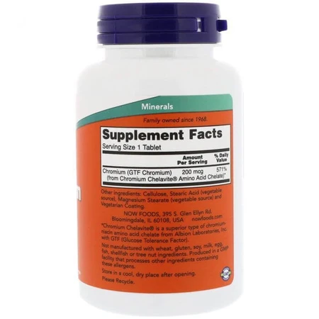 Хром, GTF Chromium, Now Foods, 200 мкг, 250 таблетки: цены и характеристики