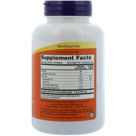 Тыквенное масло, Pumpkin Seed Oil, Now Foods, 1000 мг, 100 капсулы: цены и характеристики