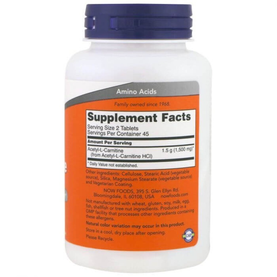 Ацетил карнітин, Acetyl-L Carnitine, Now Foods, 750 мг, 90 таблеток: ціни та характеристики