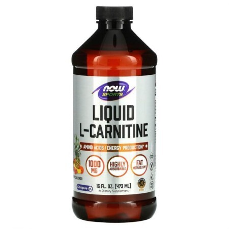 L- карнітин, L - Carnitine, Now Foods, Sports, жидкий, тропический пунш, 1000 мг, 473 мл