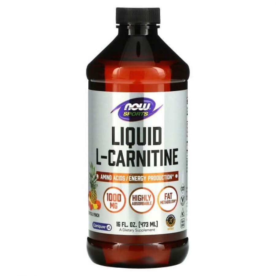 L-карнітин, L-Carnitine, Now Foods, Sports, рідкий, тропічний пунш, 1000 мг, 473 мл: ціни та характеристики