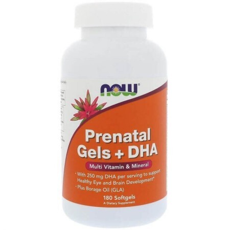 Витамины для беременных с рыбьим жиром, Prenatal Gels DHA, Now Foods, 180 капсулы