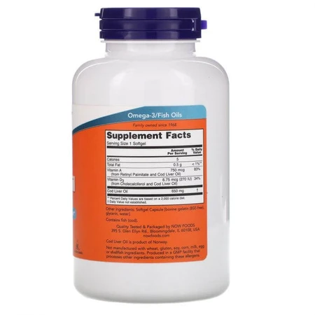 Рыбий жир из печенки щепки, Cod Liver Oil, Now Foods, 650 мг, 250 гелевих капсул: цены и характеристики